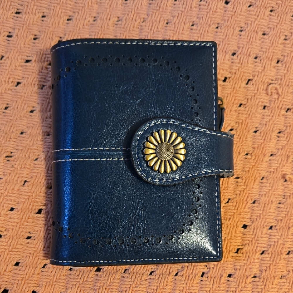 Blue Leather Wallet with Gold Accent